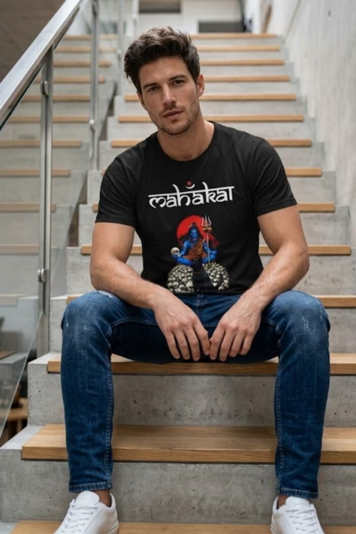 Lord Shiva Skull Throne Black Cotton Tee - Desi Aesthetic Top - Image 3