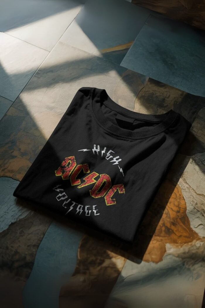 High Voltage AC/DC Inspired Graphic Black Cotton T-Shirt for Men & Women - Image 5