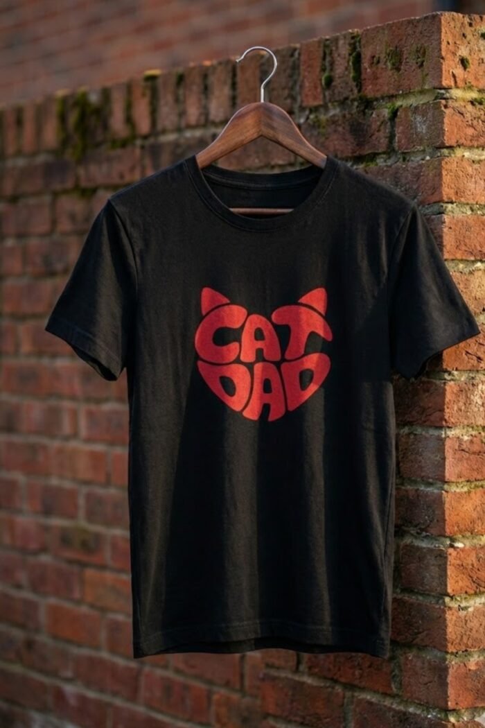 Men’s Cat Dad Graphic Printed T-Shirt | 100% Cotton Bio Washed Casual Wear | Round Neck Half Sleeve Regular Fit Pet Lover Streetwear Tee - Image 4