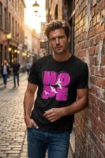 "HOPE" Black 100% Cotton T-Shirt | Pink & White Graphic with Birds | Motivational Tee - Image 2