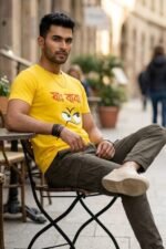 Humorous Bengali Typography Bright Yellow Graphic Tee - Image 6