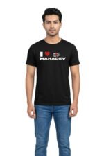 Men's black cotton t-shirt with a yellow Mahadev graphic silhouette – spiritual black t shirt mens outfit lifestyle photography