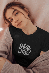 "Hug Me" Black 100% Cotton T-Shirt | Affectionate & Romantic Tee - Image 4