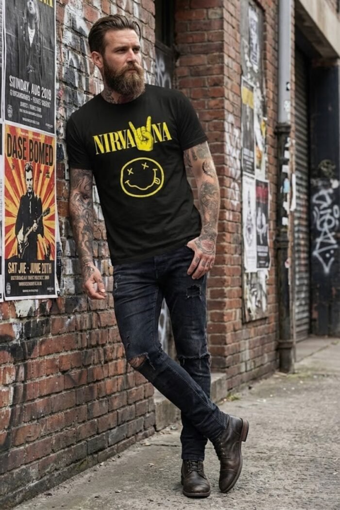 Nirvana Vintage Smiley Face Graphic T-Shirt - 90s Grunge Rock Band Tee - Image 5