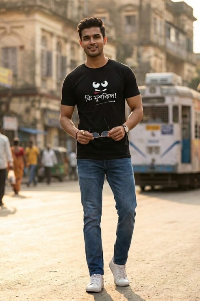 Ki Mushkil Black T-Shirt | 100% Cotton Bio Wash Bengali Tee - Image 2