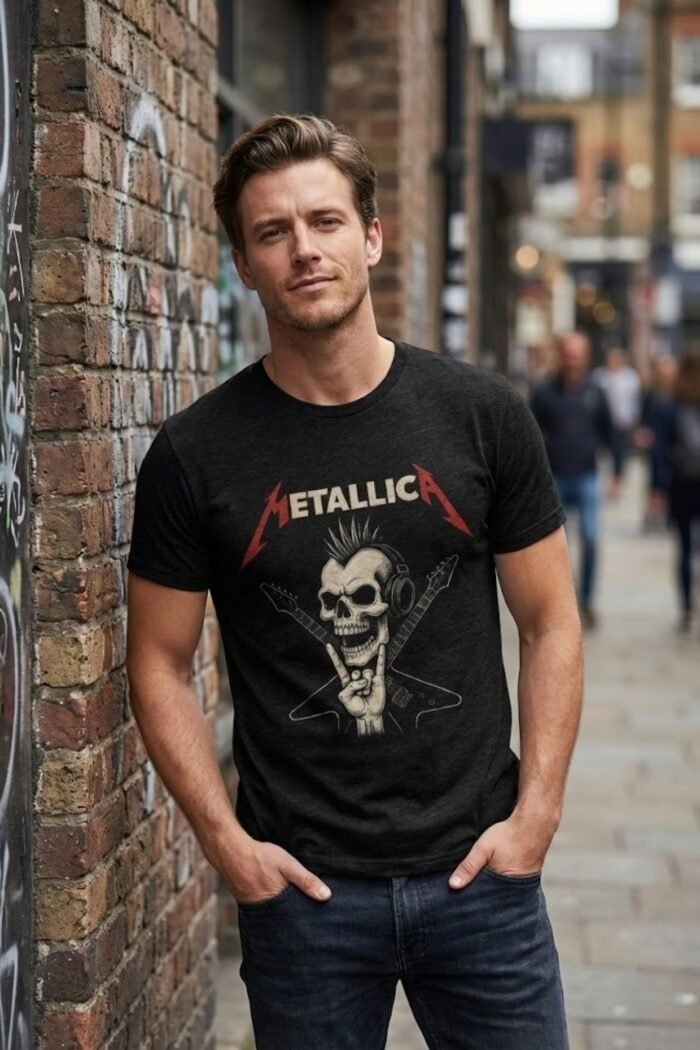 Heavy Metal Rock On Skull T-Shirt - Vintage Grunge Graphic Tee - Image 2
