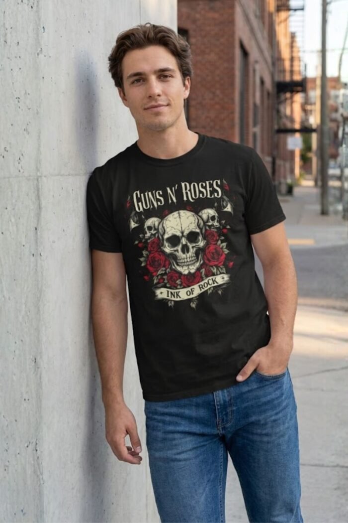 Guns N' Roses Skulls & Roses Graphic T-Shirt - Vintage Rock Band Tee - Image 3