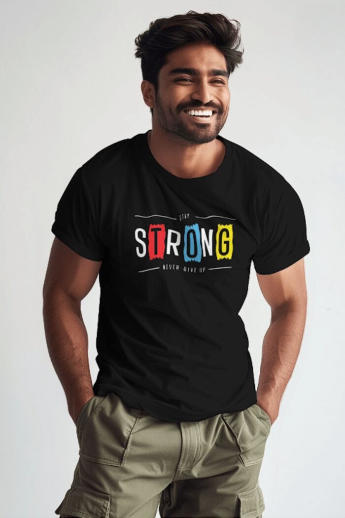 Black 100% Cotton T-Shirt: "Stay Strong" | Soft Pure Cotton Daily Inspiration - Image 2
