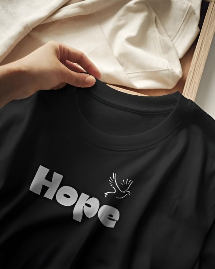 Black 100% Cotton T-Shirt: "HOPE" | Embrace Optimism & Resilience - Image 3