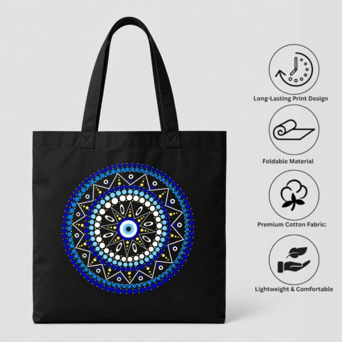 Boho Evil Eye Graphic Tote Bag | Aesthetic Spiritual Shoulder Bag - Image 8