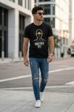 Abstract Spiritual Streetwear Tee - Sun Eye Human Silhouette Black Shirt - Image 3