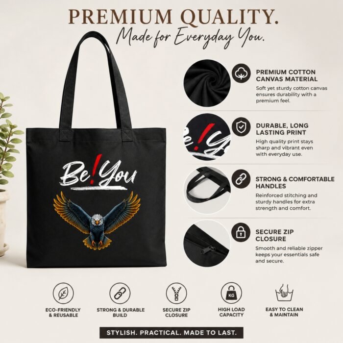 Inspirational Bald Eagle Premium Cotton Tote Bag for Everyday - Image 6
