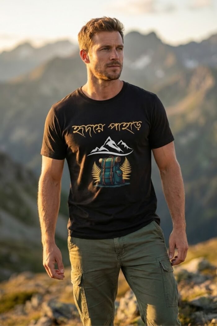 Hridoye Pahar Black T-Shirt | 100% Cotton Bio Wash Mountain Tee - Image 3