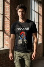 Lord Shiva Skull Throne Black Cotton Tee - Desi Aesthetic Top - Image 2