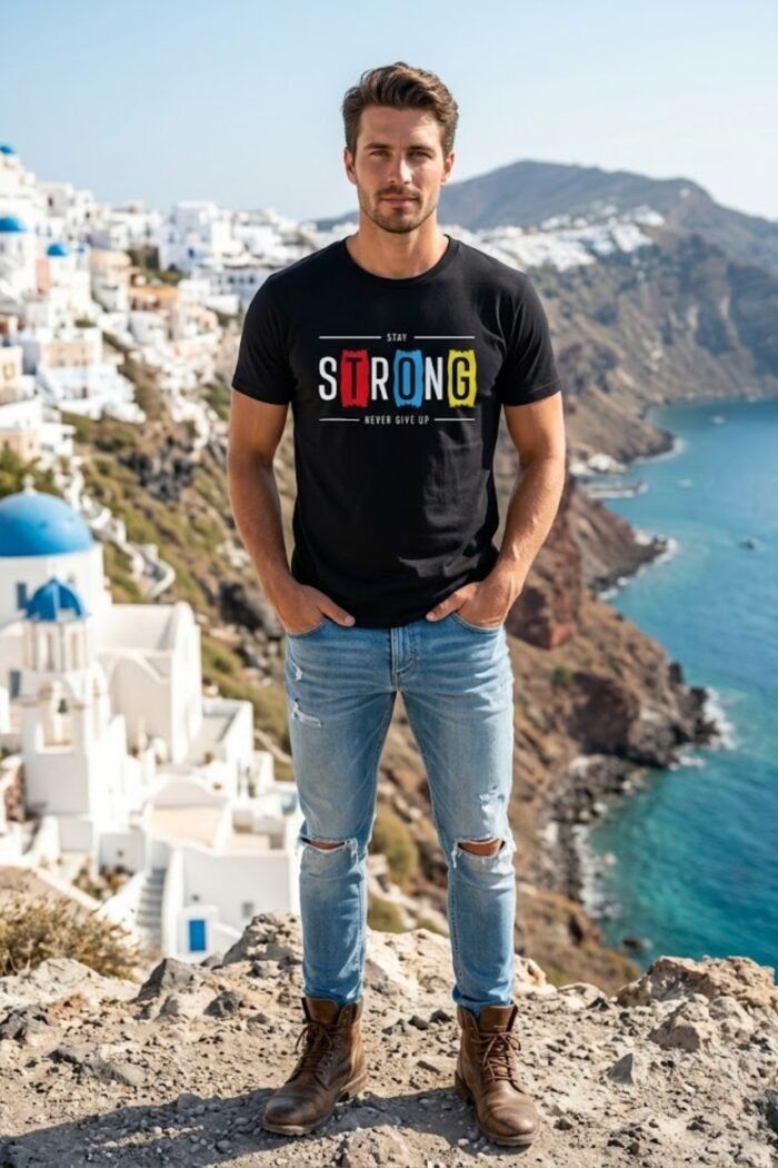 Men’s Stay Strong Graphic Printed T-Shirt | 100% Cotton Bio Washed Casual Wear | Round Neck Half Sleeve Regular Fit Motivational Streetwear Tee - Image 5