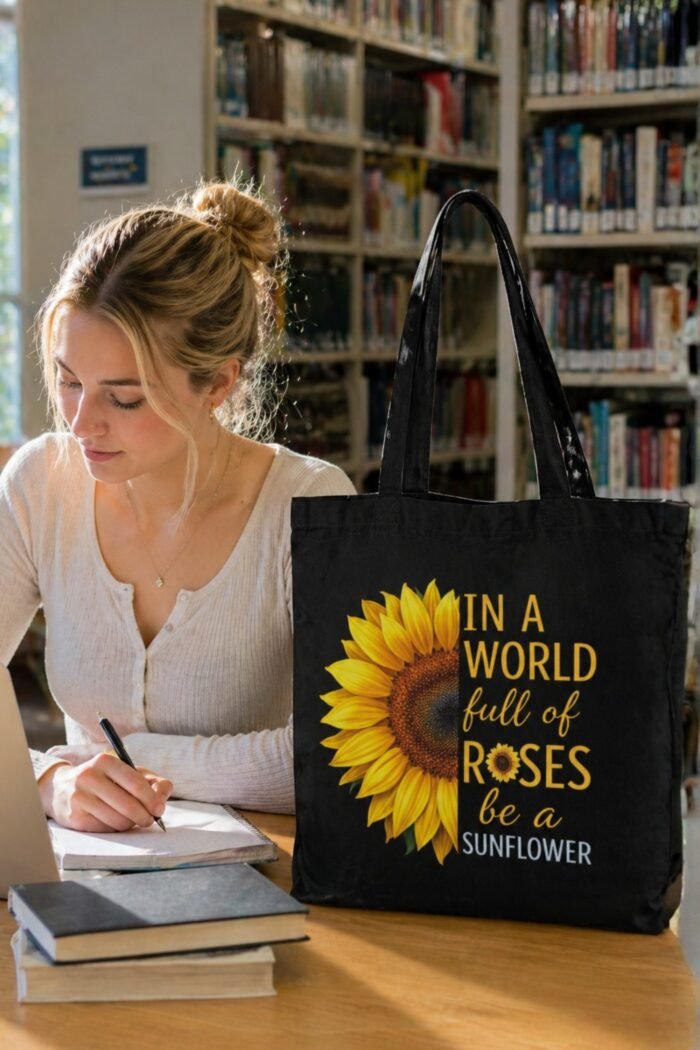 Be A Sunflower Motivational Canvas Tote Bag | Stylish Shoulder Bag - Image 2