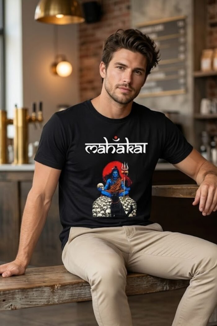 Lord Shiva Skull Throne Black Cotton Tee - Desi Aesthetic Top - Image 6