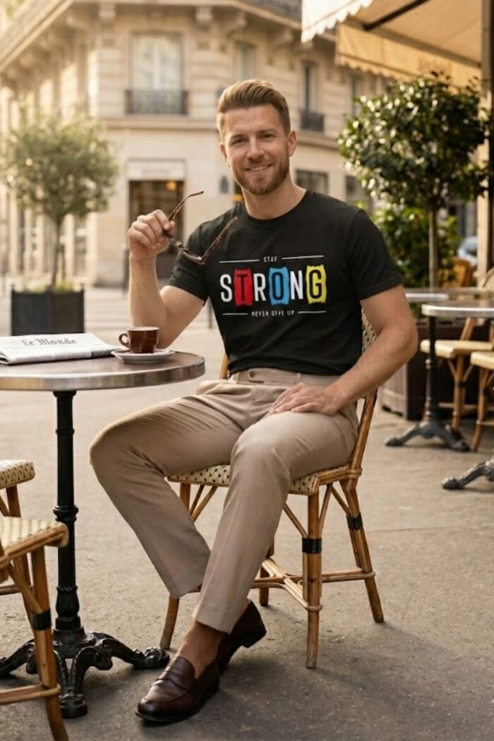 Men’s Stay Strong Graphic Printed T-Shirt | 100% Cotton Bio Washed Casual Wear | Round Neck Half Sleeve Regular Fit Motivational Streetwear Tee - Image 6