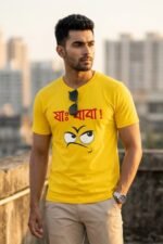 Humorous Bengali Typography Bright Yellow Graphic Tee - Image 4