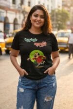 Mache Bhaate Bangali Black T-Shirt | 100% Cotton Bio Wash Bengali Tee - Image 3