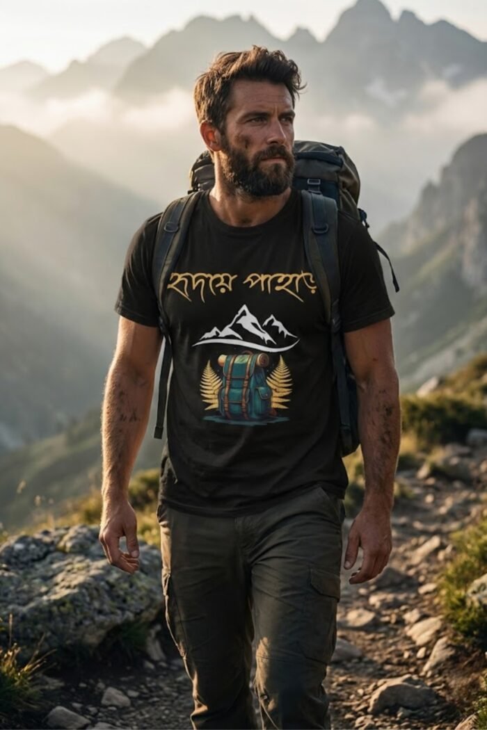 Hridoye Pahar Black T-Shirt | 100% Cotton Bio Wash Mountain Tee - Image 4
