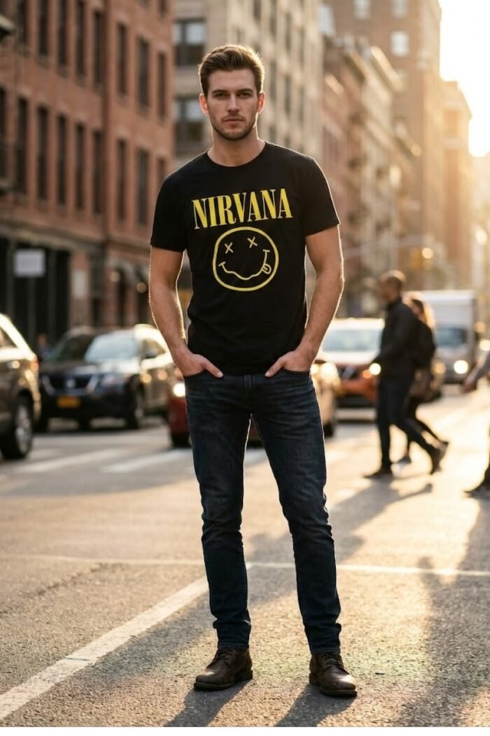 Nirvana Vintage Smiley Face Graphic T-Shirt - 90s Grunge Rock Band Tee - Image 2