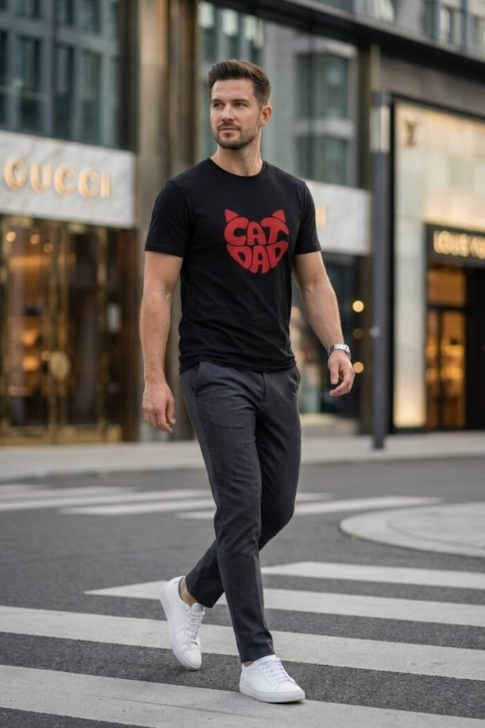 Men’s Cat Dad Graphic Printed T-Shirt | 100% Cotton Bio Washed Casual Wear | Round Neck Half Sleeve Regular Fit Pet Lover Streetwear Tee - Image 3