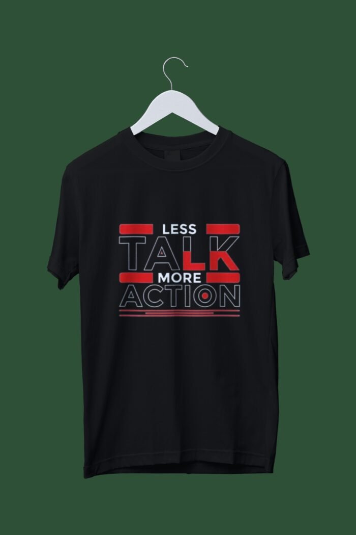 1748757742471 "Less Talk More Action" Black 100% Cotton T-Shirt | Drive & Productivity Tee - Image 1