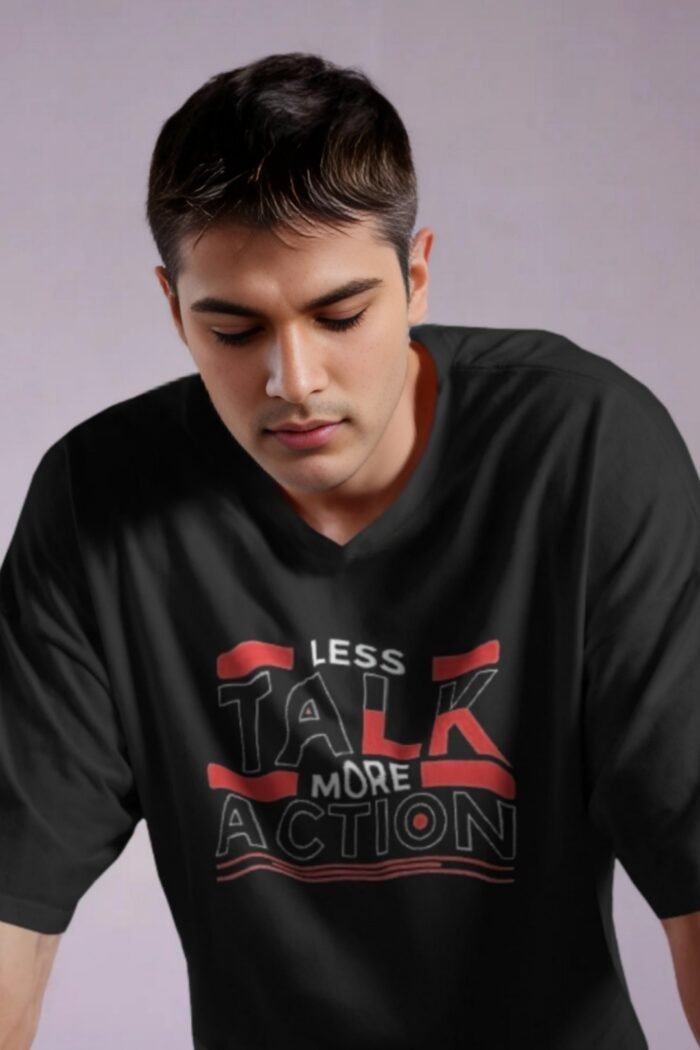 "Less Talk More Action" Black 100% Cotton T-Shirt | Drive & Productivity Tee - Image 3