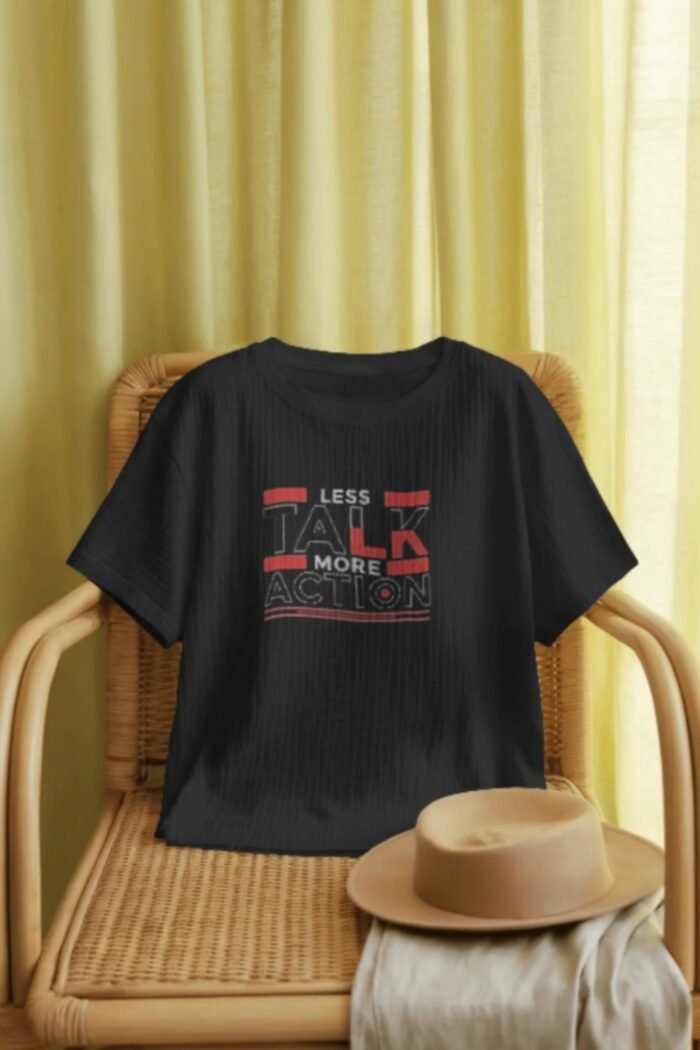 "Less Talk More Action" Black 100% Cotton T-Shirt | Drive & Productivity Tee - Image 4