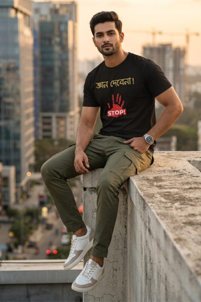 Sarcastic Bengali Typography Black Graphic Tee for Introverts - Image 3