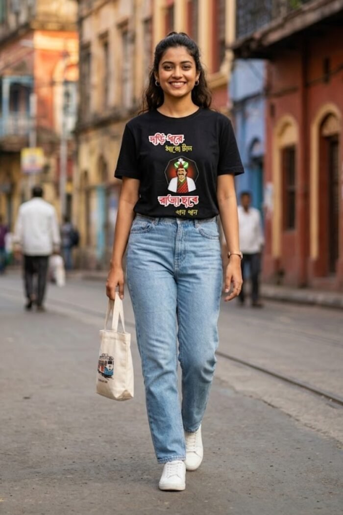 Satyajit Ray’s Hirak Rajar Deshe Iconic Dialogue T-Shirt | 100% Cotton Black Tee - Image 6