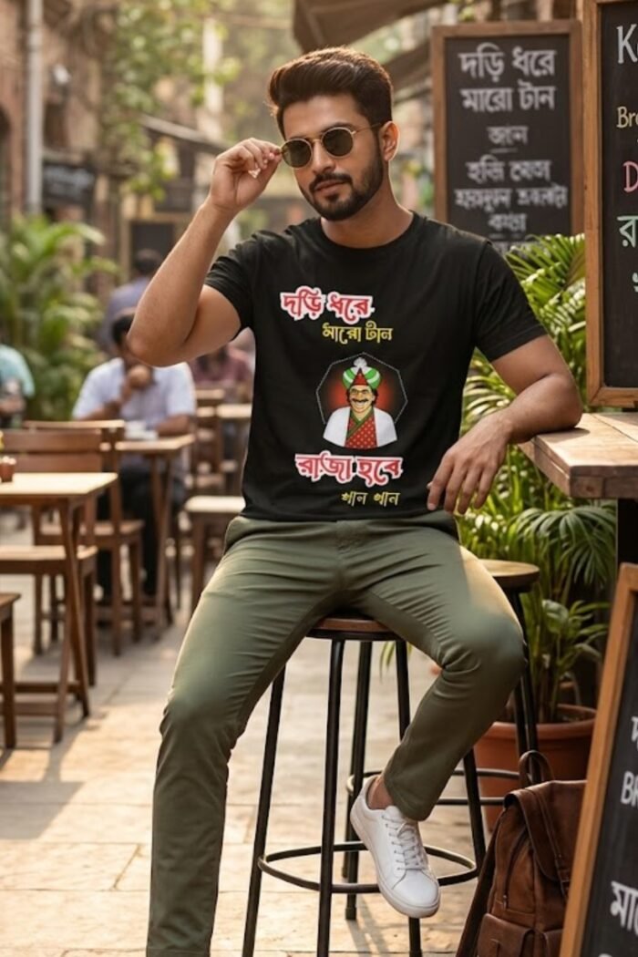 Satyajit Ray’s Hirak Rajar Deshe Iconic Dialogue T-Shirt | 100% Cotton Black Tee - Image 4