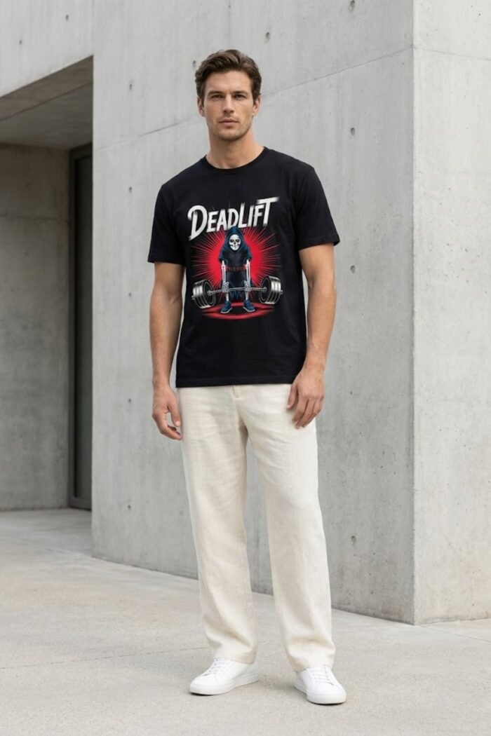 Deadlift. Lift Heavy." Black 100% Cotton T-Shirt | Gym Motivation & Strength Tee - Image 2