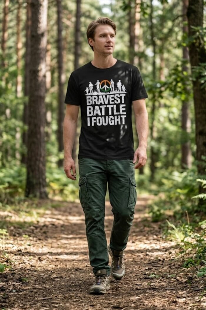 Indian Patriot Soldier Silhouette Men's Cotton T-Shirt - Grunge Typography - Image 2