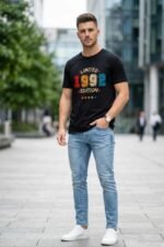 Men’s 90s Born Graphic Printed T-Shirt | 100% Cotton Bio Washed Casual Wear | Round Neck Half Sleeve Regular Fit Retro Vintage Streetwear Tee - Image 3