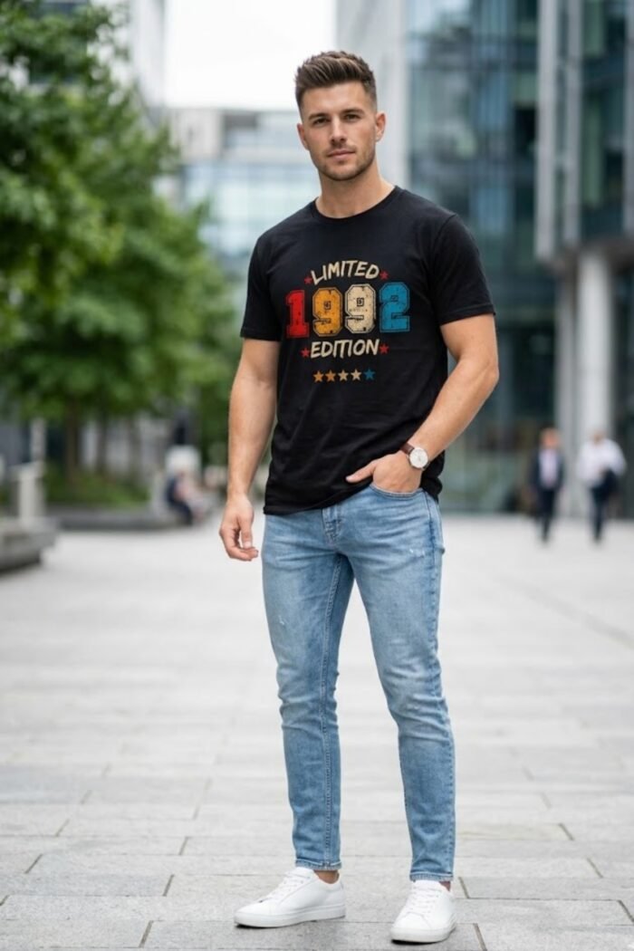 Men’s 90s Born Graphic Printed T-Shirt | 100% Cotton Bio Washed Casual Wear | Round Neck Half Sleeve Regular Fit Retro Vintage Streetwear Tee - Image 3