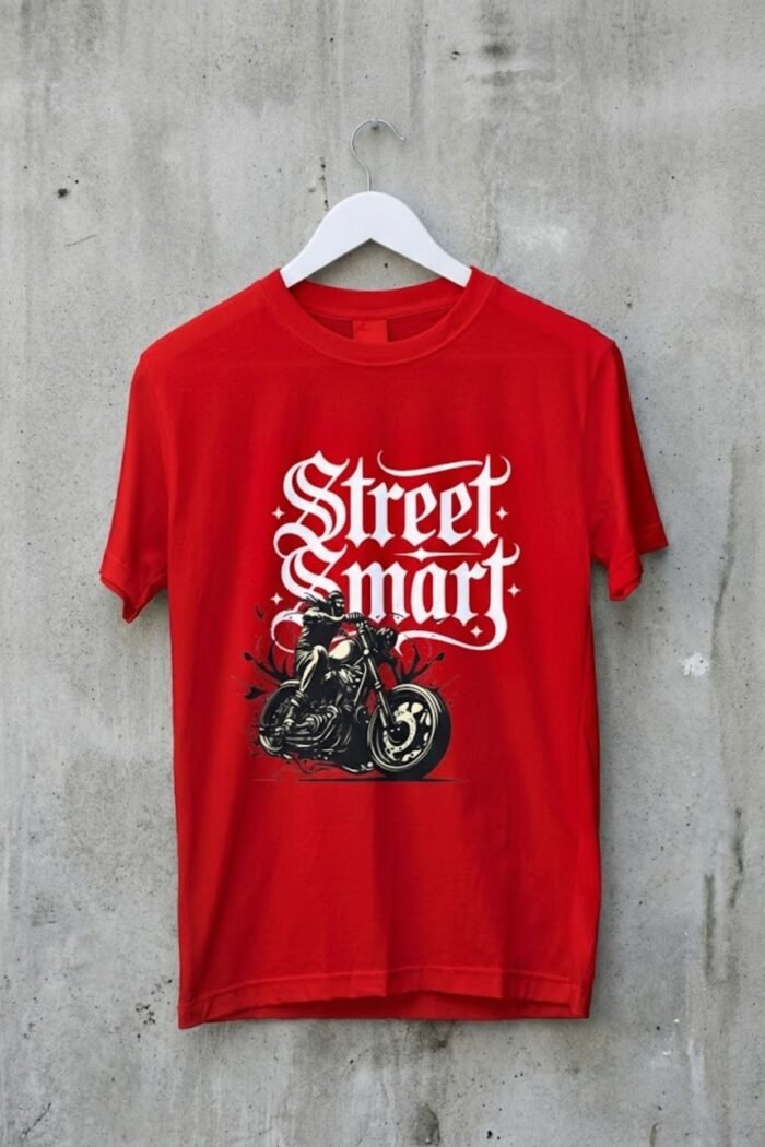 Super Bike Rider Red T-Shirt | "Street Smart" | Red 100% Cotton T-Shirt - Image 4