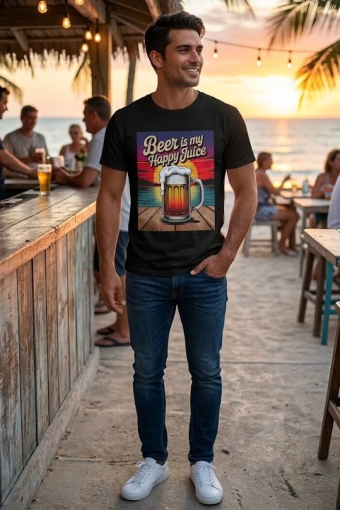 "Beer is My Happy Juice" Black 100% Cotton T-Shirt | Funny Beer Lover Tee - Image 6