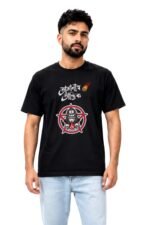 Man wearing a black cotton t-shirt featuring a Taranath Tantrik supernatural graphic