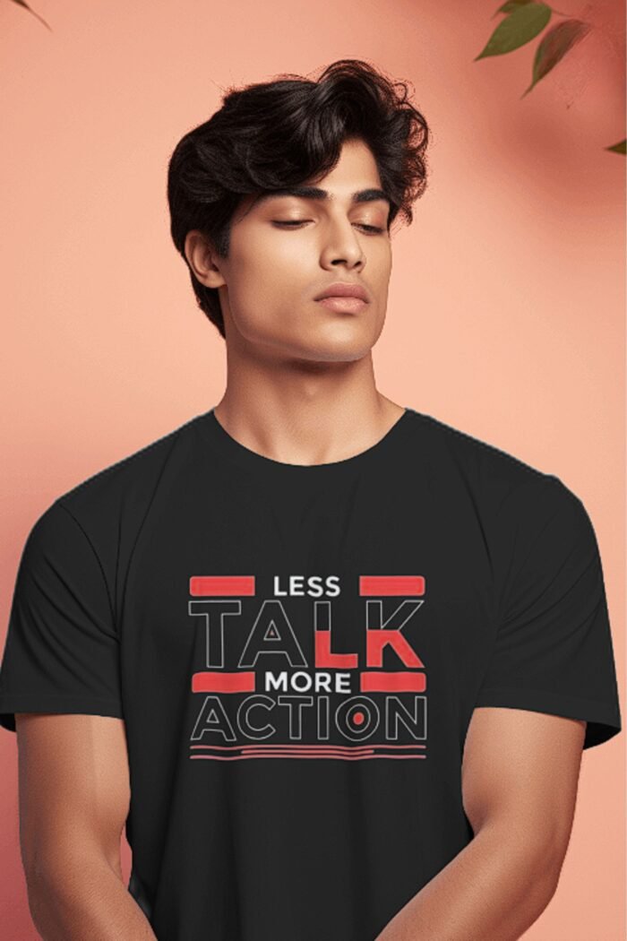 "Less Talk More Action" Black 100% Cotton T-Shirt | Drive & Productivity Tee - Image 2