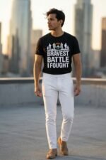 Indian Patriot Soldier Silhouette Men's Cotton T-Shirt - Grunge Typography - Image 4