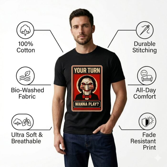 SAW Movie Inspired Vintage Poster T-Shirt - Premium Cotton Horror Apparel - Image 7