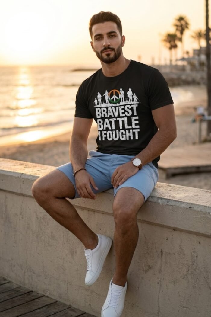 Indian Patriot Soldier Silhouette Men's Cotton T-Shirt - Grunge Typography - Image 3