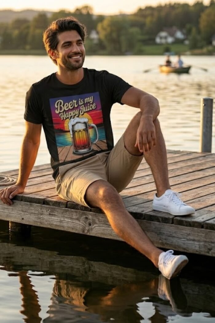 "Beer is My Happy Juice" Black 100% Cotton T-Shirt | Funny Beer Lover Tee - Image 4