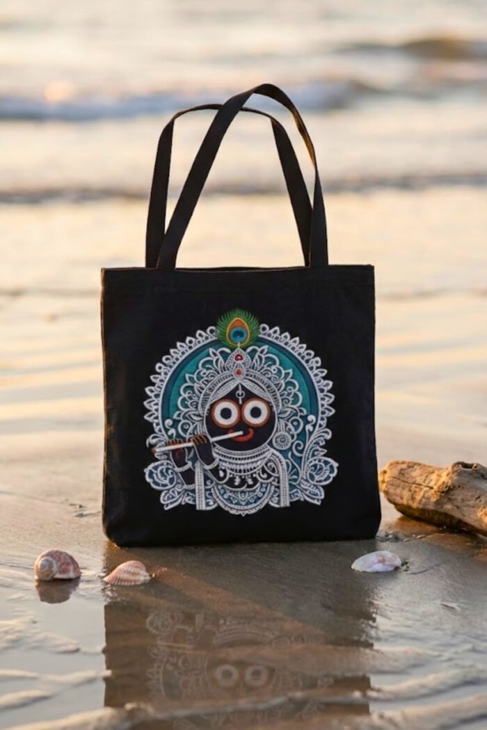 Lord Jagannath Black Cotton Tote Bag for Women & Men - Image 4
