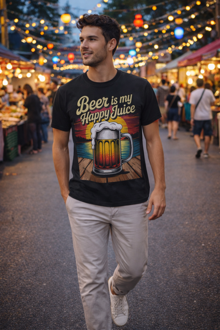 "Beer is My Happy Juice" Black 100% Cotton T-Shirt | Funny Beer Lover Tee - Image 2