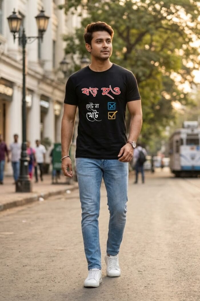 Grow Up Work Hard Graphic T-Shirt - Bio Wash 100 Percent Cotton Black - Image 2