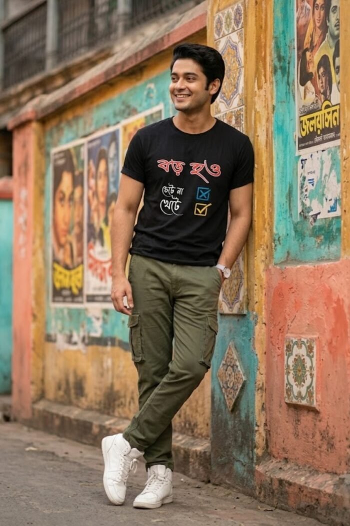Grow Up Work Hard Graphic T-Shirt - Bio Wash 100 Percent Cotton Black - Image 3