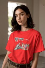 Red 100% Cotton T-Shirt: "বন্ধু চল" | Your Next Travel Companion - Image 3